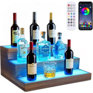 3 Tier Wine Rack with Light LED Liquor Bottle Display Case Acrylic Illuminated Bar Bottle Display Shelf RGB Lighting for Home Commercial Bar Party by Wood