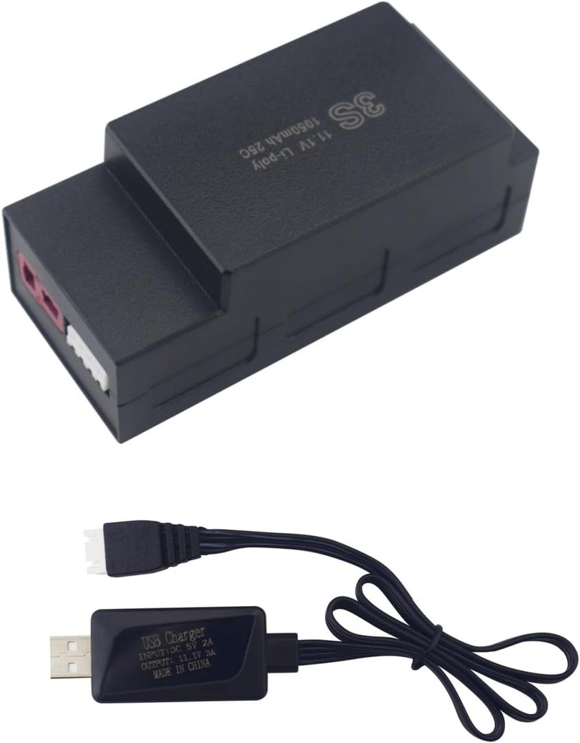 sea jump 11.1V 1050mAh 25C 3S Lipo Battery with T Plug and USB Charging Cable Suitable for MJX H16 H16P H16E H16GT H16BM H16PL 14301 RC Car High-Speed Drift Model Car Upgrade Battery