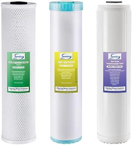 iSpring F3WGB32BKDS 4.5" x 20" 3-Stage Whole House Water Filter | Reduces Scale, Lead, Chlorine, Sediments, Mercury, Hydrogen Sulfide, Industry-Standard Filter Fits WGB32B-KDS & WHO32B-KDS