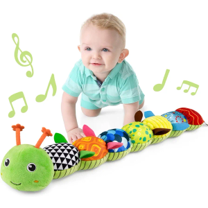 LIGHTDESIRE Baby Toys Musical Caterpillar,Infant Stuffed Animal Toys with Crinkle and Rattles,Soft Sensory Toys with Textures for Tummy Time Newborn Boys Girls 0 3 6 12 Months(Green)
