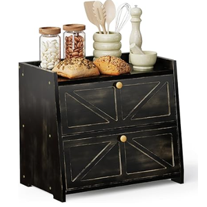 Vintage Double Layer Bread Box for Kitchen Counter Bamboo Bread Storage Container Large Capacity Bread Storage Bin (Antique Black)