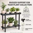 Honla 2 Tier Metal Plant Stand, Indoor Outdoor Plant Table for Window, Black 26"L x 8.66"W x 24.40"H,Protective Raised Rim, Drainage Holes, Adjustable feet,110 lbs Weight Capacity, Rugged and Wobble-Free