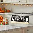 Halloween Table Decor Coffee Ghost Wooden Sign, Farmhouse Ghost Tabletop Centerpiece Decorative Coffee Bar Block Signs for Home Office Kitchen Shelf(mh07)