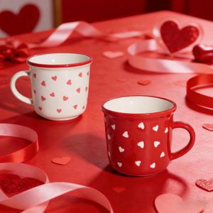 2 Pcs Valentine's Day Ceramic Mug Valentine Day Heart Cup Red Pink Heart Coffee Mug Love Heart Drinking Cups for Valentines Party Anniversary Wedding Table Decor