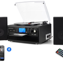 DIGITNOW Bluetooth Record Player Turntable with Stereo Speaker, LP Vinyl to MP3 Converter with CD, Cassette, Radio, Aux in and USB/SD Encoding, Remote Control, Audio Music Player Built in Amplifier