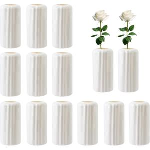12 Pack Composite Plastic Flower Vase Bulk, 7.9" Plastic Vases for Centerpieces, White Unbreakable Vase for Centerpieces Wedding Home Table Decorations Formal Dinners