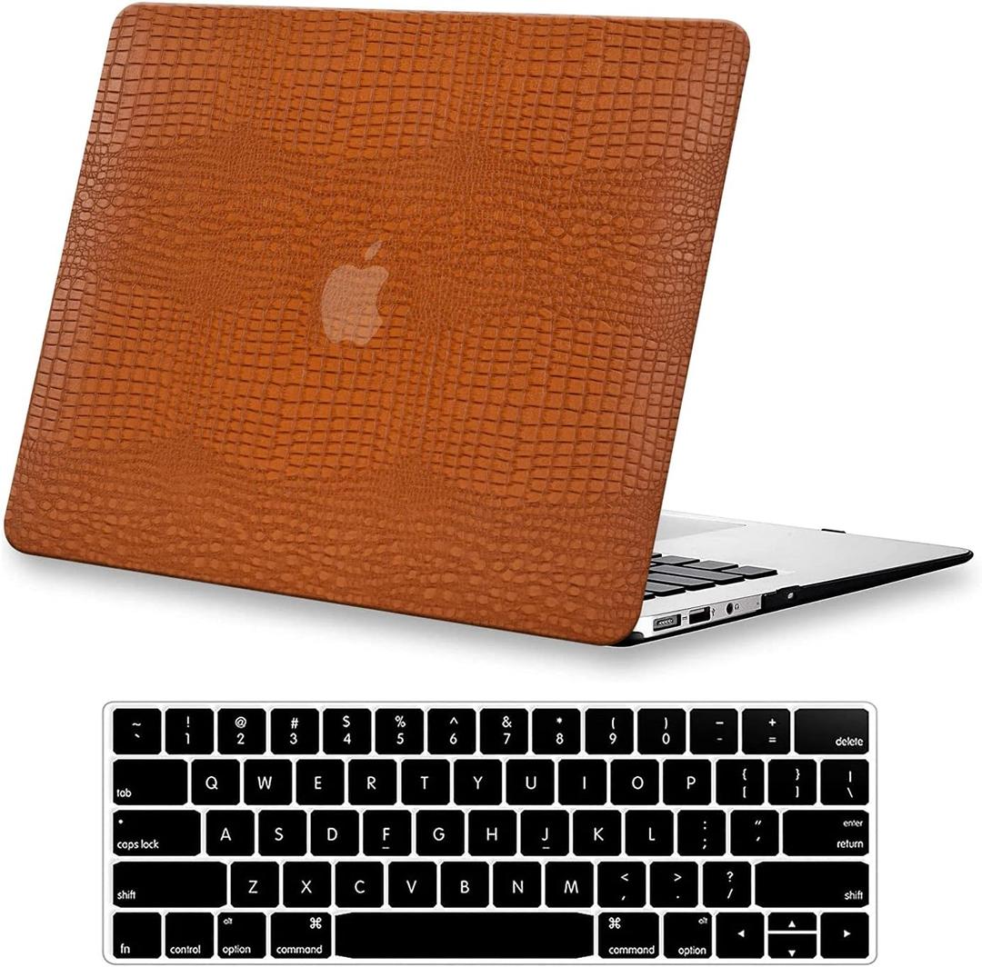 DTangLsm for MacBook Pro 13 inch Case 2025-2016 M2 M1 A2338 A2289 A2251 A2159 A1989 A1706 A1708, Crocodile Skin Alligator PU Leather Hard Shell Cover for MacBook Pro 2020 Case+Keyboard Cover, Brown