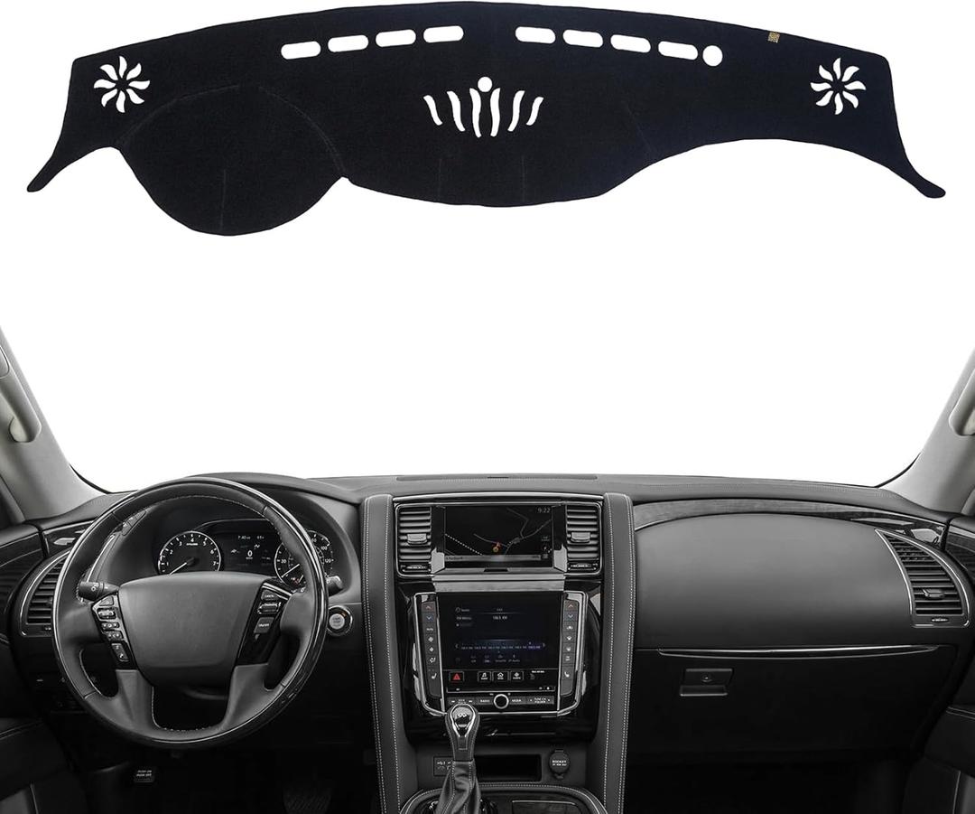 Dashboard Cover Dash Mat Fit for 2020-2017 Ni-ssan Armada /2013-2011 in-finiti QX56,2021-2014 QX80 (W/o HUD),Car Dash Board Mat Anti-Glare Carpet,Non-Slip Pad (Black)