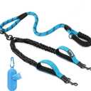 Lukovee Double Dog Leash, No Tangle - 360 Swivel Heavy Duty Reflective Lead for 2 Dogs with Two Padded Handles Dual Dog Splitter, Shock Absorbing Walking for Dogs (Blue,L)