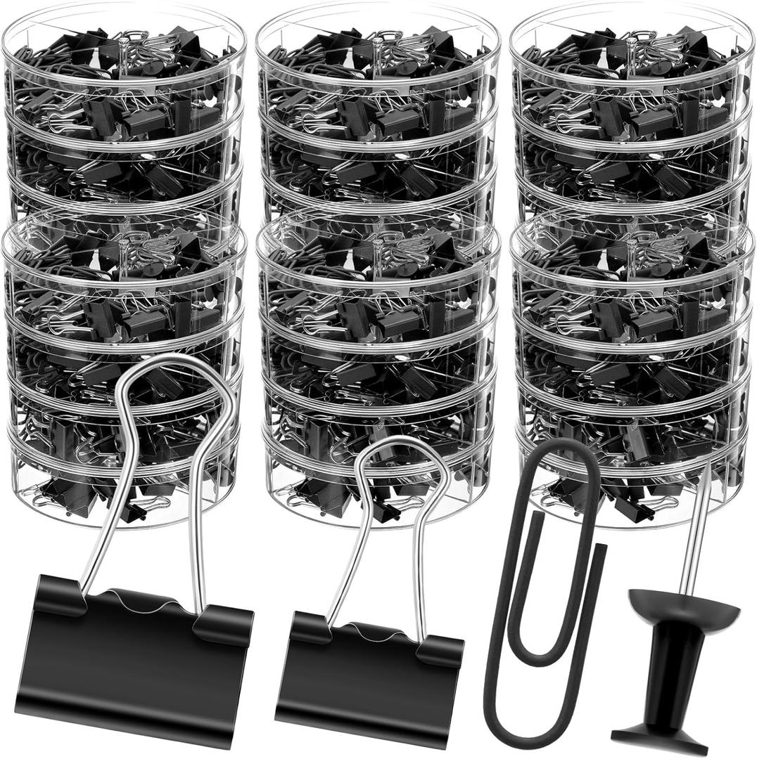 Operation Christmas 1560 Pcs Paper Clips and Binder Clips Assorted Sizes Large Medium Small Binder Clip, Paperclips for Operation Christmas Items Bulk Office Supplies(Black)