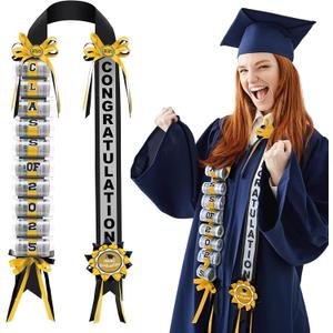 Lyrow Graduation Money Lei Class of 2025 Double Braided Lei Gift Graduation Cash Gifts Pull Ideas for High School College Party Supplies(Black and Gold)