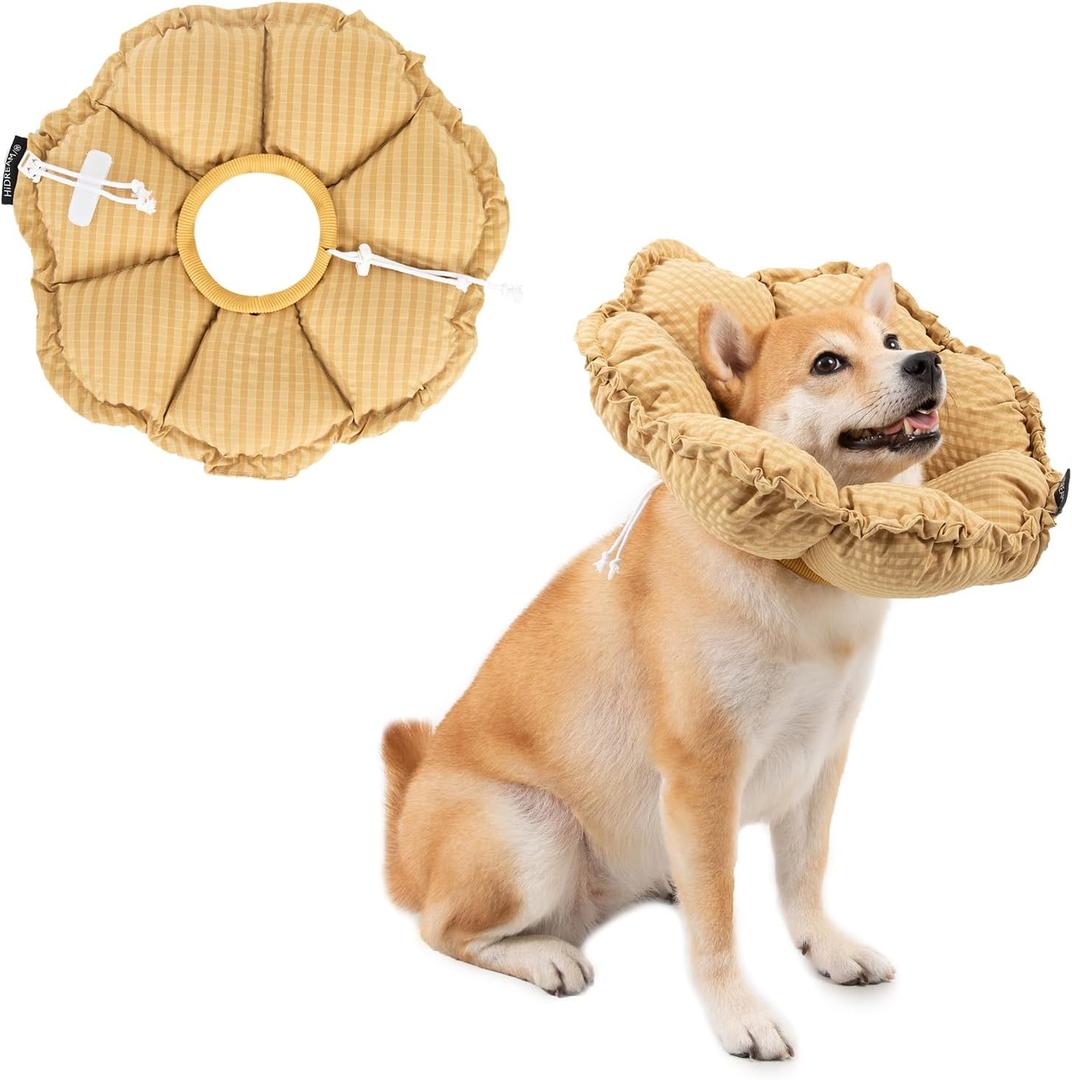 H HIDREAM Soft Dog Cones for Medium Dogs,Cute Adjustable Cone for Dogs to Stop Licking,Dog Recovery Collars & Cones that can Protect Head and Foot WoundsDaisy Yellow All-Season Style (XL)