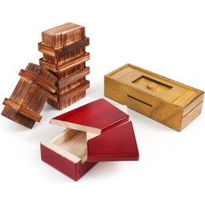 Zhanmai 4 Pieces Wooden Puzzle Boxes Gift Card Wooden Puzzle Boxes Money Case Holders Teaser Mysterious Wood Boxes for Christmas Birthday Gift, 4 Styles(Elegant Style)