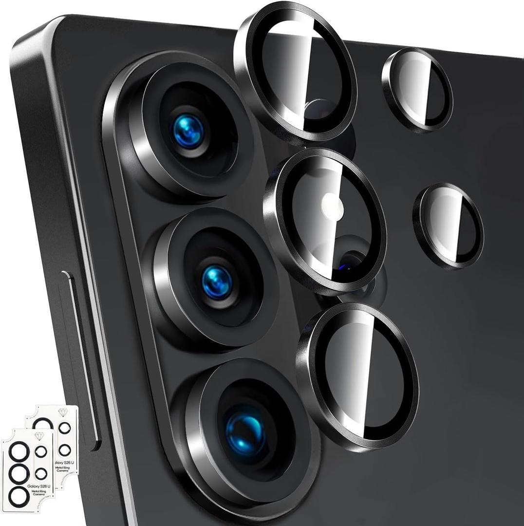 2 Pack Camera Lens Protector for Samsung Galaxy S26 Ultra,Galaxy S 26 Ultra Tempered Glass Lens Screen Protector Camera Cover Metal Individual Ring for S26 Ultra 5g,Black