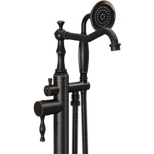 Oil Rubbed Bronze Standing Bathtub Faucet Freestanding Tub Filler High Pressure Single Handle Bathtub Filler Floor Mounted Brass Bathroom Stand Tub Faucets with Handheld Shower