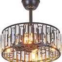 18" Modern Industrial Black Ceiling Fan with Remote,Crystal Caged Ceiling Fan Light with 6-Speed Motor Fandelier Chandelier Fan with Light for Bedroom, Living Room, Dining Room, Reversible