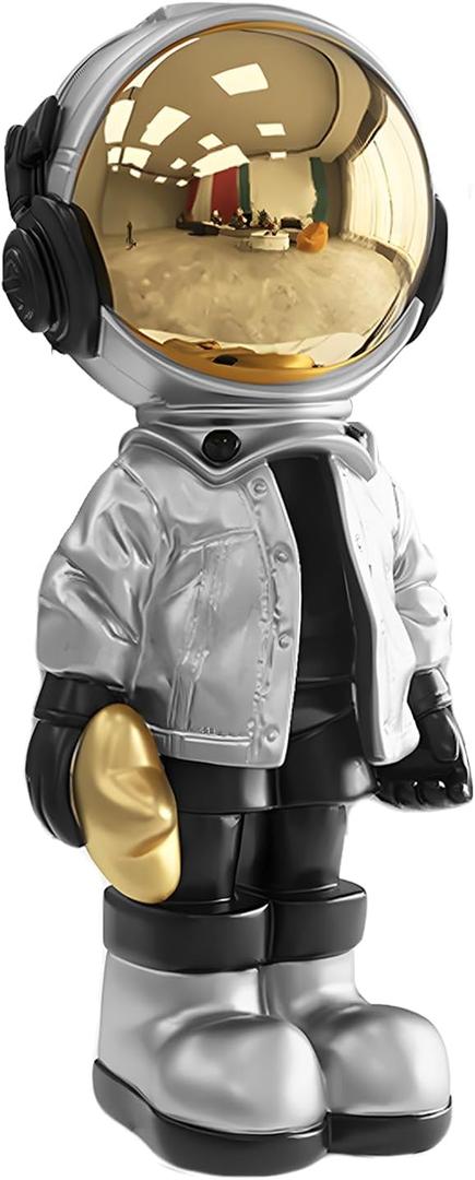 Dosker Small Astronaut Statues Mini Spaceman Sculpture Polyresin Arts Gifts Silver Figurine Ornament Room Decor for Men,Home and Desktop Accessories Tabletop Decoration, Living Room, Office, Bookshelf (Medium)