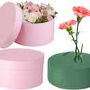 Nuenen Gift Boxes with Lids Floral Foam Set Round Boxes Flower Arrangements Supplies Round Floral Foam for Flowers for Mother's Day Bridesmaid Wedding(Pink)