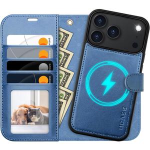 OCASE for iPhone 17 Pro Max Detachable Wallet Case with Card Holder, 2 in 1 PU Leather Flip Folio with RFID Blocking Stand Wrist Strap Shockproof Phone Cover 6.9 Inch 2025, Light Blue