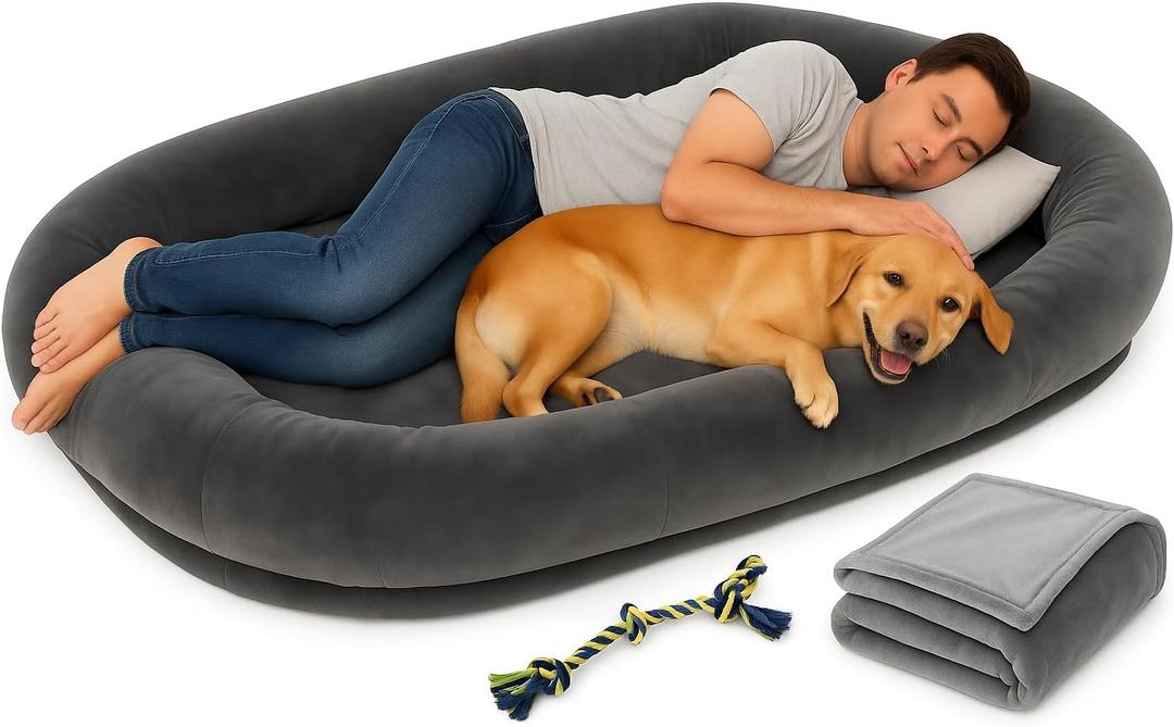 Human Dog Bed for XXL Large  Orthopedic Pet Sofa for Adult Dogs, Durable and Washable, Non-Slip Base, Bed, Couch Giant, Foldable, Cute (Dark Grey)