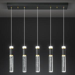 Pendant Lights Kitchen Island, Dimmable LED Pendant Light Fixtures, Black Gold Pendant Light Modern with Bubble Crystal Pendant Light, Pendant Lighting for Kitchen Island Dining Room 5-Light