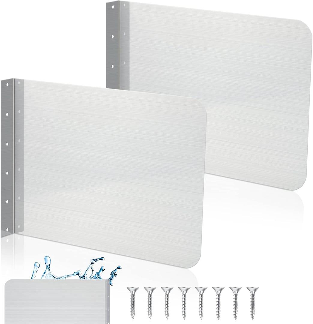Therwen 2 Pcs Stainless Steel Side Splash Guard for Kitchen Sink 17 x 12 Inch Wall Mount Guard with Screws Commercial Restaurant Bar Hand Wash Sink and Compartment Prep Splash Protector Supply