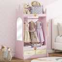 FTZxHKLX Kids Dress Up Storage with Mirror, Kids Open Hanging Armoire & Costume Storage Dresser, Costumes Wardrobe Closet for Bedroom, Nursery, Preschool, Pink, 25.6" W x 15.75" D x 42" H