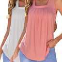 Arolina Summer Tank Tops for Women Loose Fit Cute Square Neck Sleeveless Tops Curved Hem Flowy small, White and pink 