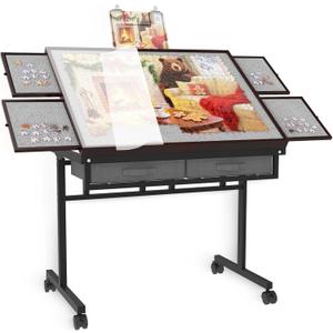 RAGOZONERY Puzzle Table with Drawers&Extra Storage Space,1500pcs Adjustable Five Up Angles Puzzle Table with Legs,Puzzle Board with Drawers,Puzzle Tables for Adults with Drawers