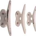Wowser Nautical White Cast Iron Boat Cleat Wall Hooks, 3.5 Inches, Set of 3