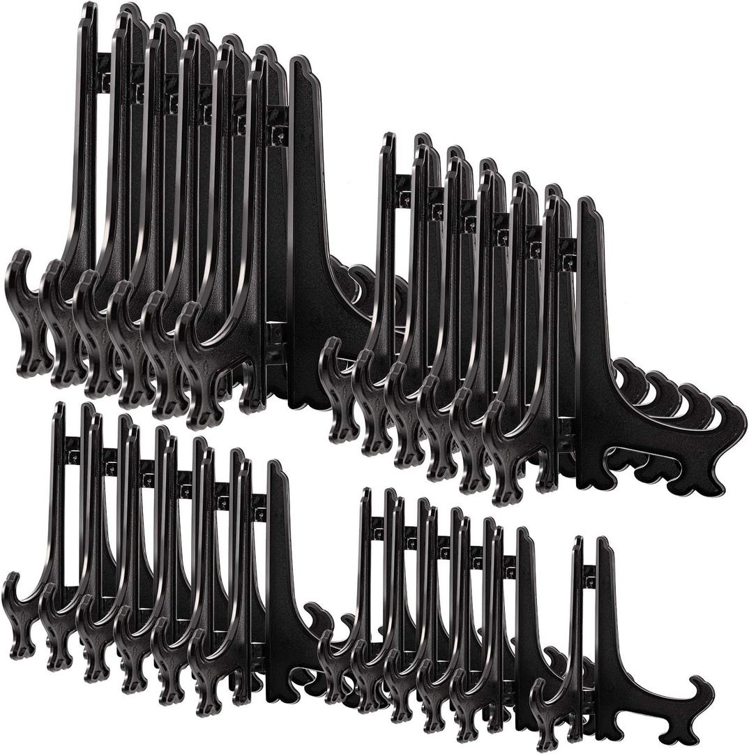 Boao 24 Pcs Plastic Easel Plate Stands Holders for Display 3/4/5/6 Inch Picture Frame Photo Plastic Easel Displaying Card Magazine Book Cd Phone Weddings Home Decoration (Black)