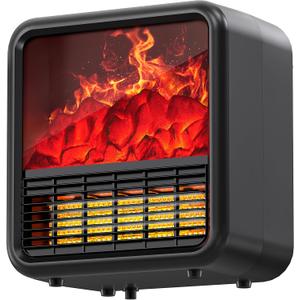 Riseon Small Fireplace heater for Indoor use with Realistic 3D Flame, Space Heater with Thermostat, 1500W/750W PTC Ceramic Heating, Tip-Over Safety Switch, Black