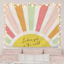 AQYIP Retro Boho Sunshine Lucky Girl Tapestry Wall Hanging, Luckiest Girl in the World Tapestry Decorative, Boho Colorful Sun Wall Blanket Decor for Nursery Toddler Little Girls Room, 50x60 Inch