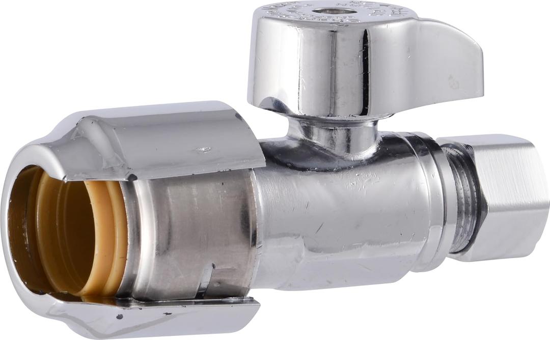 SharkBite Max 1/2 x 3/8 Inch Compression Straight Stop Valve, Quarter Turn, Push to Connect Brass Plumbing Fitting, PEX Pipe, Copper, CPVC, PE-RT, HDPE, UR23037