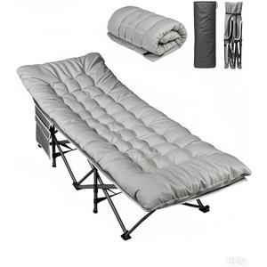 WLIVE 1200D Double Layer Oxford Camping Cots with Mattress for Adults, Foldable Cot for Sleeping, Outdoor Camping Bed with Carry Bag for Resting, Camping, Greige