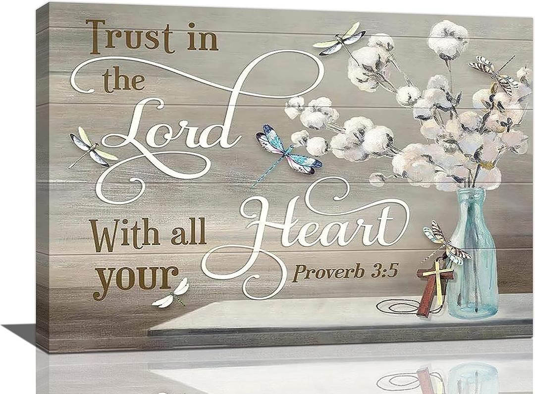 yerretin Christian Bible Verse Wall Art Religious Pictures Wall Decor Scripture Lord Canvas Cotton Painting Modern Decoration Artwork for Bathroom Living Room Bedroom Office Framed 24"x16"