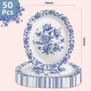 50 Pcs Oval Paper Plates 12 Inch, Floral Paper Plates Heavy Duty, Blue Large Disposable Dinner Serving Platters for July Picnic Wedding