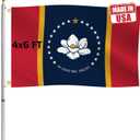 Double Sided New Mississippi Republic Sates Flag 4x6 FT Outdoor- UV Fade Resistant 3Ply Missippi MS Flags Canvas Header with 2 Brass Grommets Easy to Rising