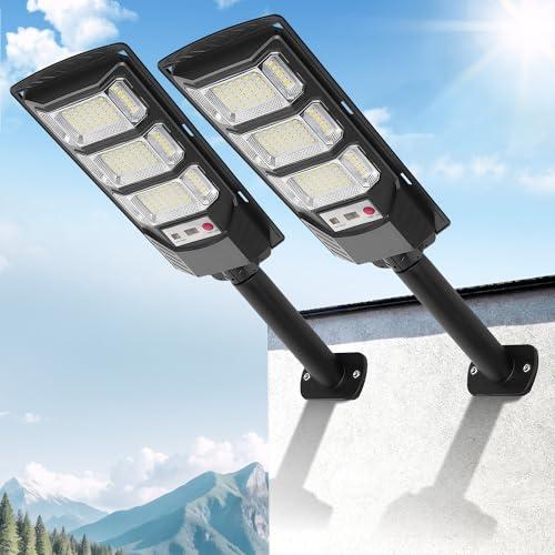 FOWSEEK Solar Street Lights Outdoor 2 Pack, 6500K Solar Lights Outdoor Waterproof with Motion Sensor, Lamparas Luces Solares para Exteriores Dusk to Dawn Commercial Lighting for Yard Path