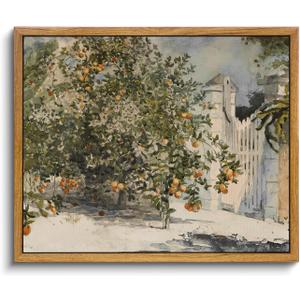 VIYYIEA Framed Canvas Wall Art Vintage Decor, Country Orange Trees Earthy Room Decor Aesthetic, Kitchen Living Room Bedroom Bathroom Rustic Farmhouse Decorations, 9"x11"