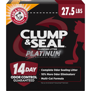 ARM & HAMMER Clump & Seal Platinum Clumping Cat Litter, Exclusive, 27.5 Lbs Clumping Litter, Rock-Hard Clumps, Baking Soda Odor Eliminators, 14-Day Odor Control