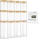LIBWYS 12Pack Square Glass Storage Jars with Bamboo Lids (0.6Qt/1.06Qt)  Stackable Food Containers for Pantry Organization, Coffee, Flour, Snacks, Tea | Kitchen Canisters Set