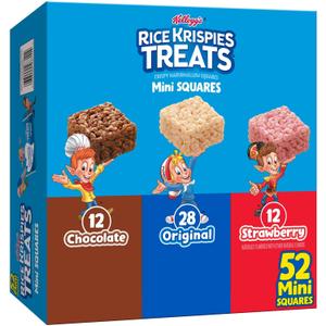 Rice Krispies Treats Mini Crispy Marshmallow Squares, Kids Snacks Box, Cereal Bars, Variety Pack (52 Bars) (EXP 09/07/26)