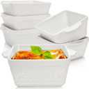 6 Pack 13 OZ Ceramic Baking Dishes, 4.5" Mini Square Bakeware Set, Small Baking Pan with Handle, Individual Casserole Dish for Oven, Roasting, Lasagna, Pie, Gratin, Microwave Safe, White