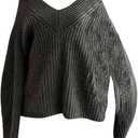 Verdusa Women's Oversized Sweaters V Neck Long Sleeve Casual Knitted Pullover Tops Dark Grey Medium