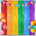 2 Pack Rainbow Backdrop Curtains, 3.28 FT x 7.05 FT Colofull Party Decorations, Metallic Tinsel Backdrop Fringe Curtains Party Streamer, Rainbow Party Supplies for Wedding Birthday Party Engagement