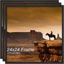 A PLUS MAX Square 24x24 Frame Set of 3, Black Engineered Wood Picture Frame for 24 x 24 Picture Poster Photo, Light Weight 24by24 Frame with Wood-grain for Wall - 3 Pack/Black/24 x24