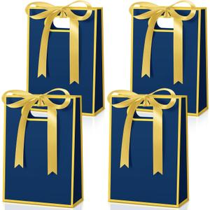 Kolldenn 30 Pcs Thank You Gift Bags with Handles 10.2 x 7.1 x 3.2 Inch Elegant Party Favor Bags with Ribbon Bow for Wedding Bridal Birthday Bridesmaid Holiday Party Supplies(Navy Blue)