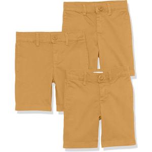 Amazon Essentials Boys and Toddlers' Uniform Woven Flat-Front Shorts (Wrinkle Resistant), Pack of 3 (5, Dark Khaki Brown)