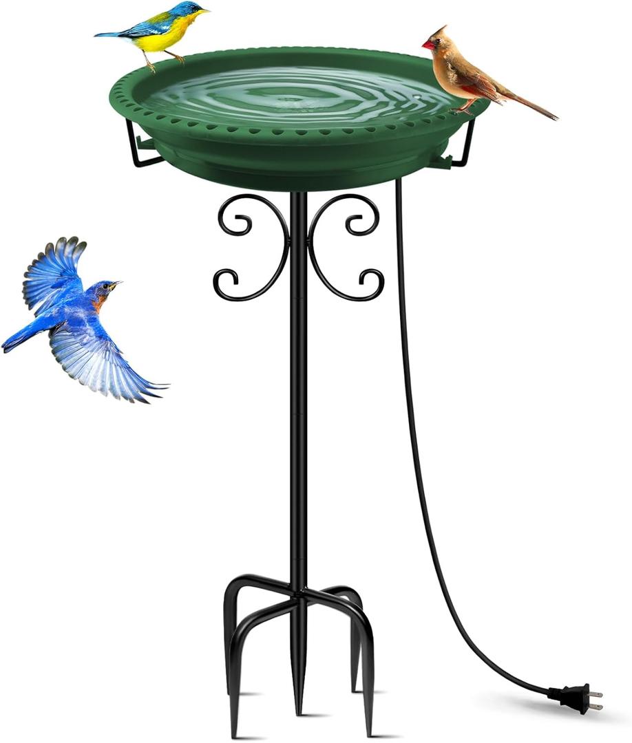 Daoeny Heated Bird Baths for Outdoors, Upgraded 100W Thermostatically Controlled Heated Bird Bath with 5-Prong Metal Base, Heated Bird Bath for Outside Winter Garden Patio Yard Lawn(Green)